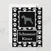 シュナウツァードッグキスシルエットイエロー&ブルーグリッド ポストカード (正面/裏面)