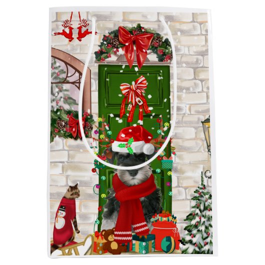 シュナウツァードッグクリスマス ミディアムペーパーバッグ (正面)