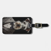 シュナウツァードッグポートレートグレースーツボウタイ ラゲッジタグ (正面横)