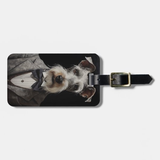 シュナウツァードッグポートレートグレースーツボウタイ ラゲッジタグ (正面横)