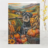 シュナウツァードッグ秋の収穫感謝祭 カード (黄色い花)