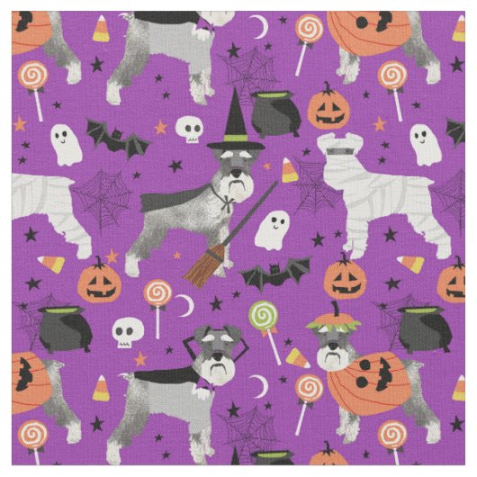 シュナウツァーハロウィンパープル ファブリック (クローズアップ)