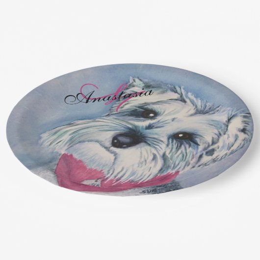 シュナウツァー犬のおもしろいのモノグラムのパーティー ペーパープレート (アングル)