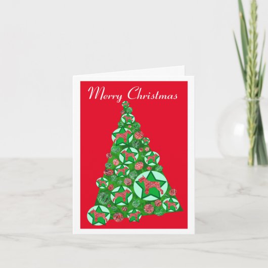シュナザードッグシルエットクリスマスツリーレッド カード (正面)