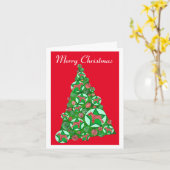シュナザードッグシルエットクリスマスツリーレッド カード (黄色い花)