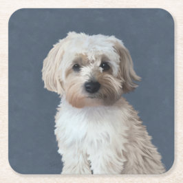 シュナプー+犬のペット肖像画 スクエアペーパーコースター