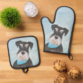 シュナ絵を描ウザーのミニチュア未切りペットドッグアート 鍋つかみ&鍋敷きセット (トップダウン)