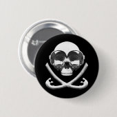 シュノーケリングとスキューバダイビング海賊スカル旗 缶バッジ (正面&裏面)