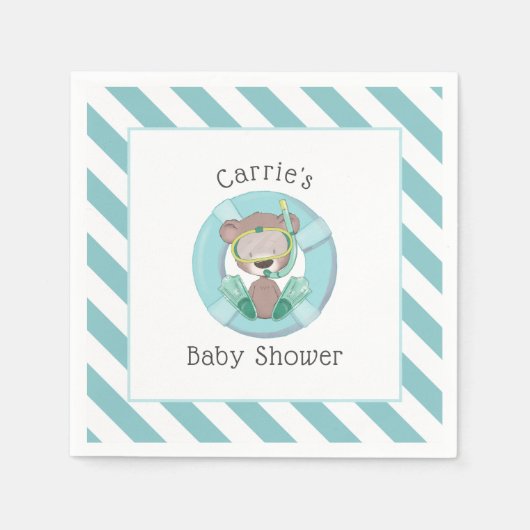 シュノーケリングテディベアボーイ赤ちゃんシャワー スタンダードカクテルナプキン (正面)