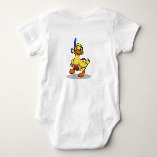 シュノーケリングマスクを着たアヒル |背景色 ベビーボディスーツ (裏面)