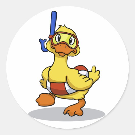 シュノーケリングマスクを着たアヒル |背景色 ラウンドシール (正面)