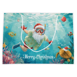 シュノーケリング サンタ 水中 クリスマス ホリデー ラージペーパーバッグ