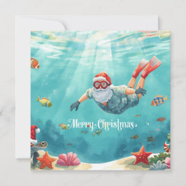 シュノーケリング サンタ 海の中のクリスマス ホリデーカード