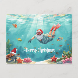 シュノーケリング サンタ 海の中のクリスマス ホリデーカード シーズンポストカード