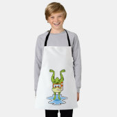 シュノーケルでダイビングをするカエル エプロン (着用した状態)