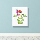 シュノーケルでダイビングをするカエル キャンバスプリント (インサイチュ (ウッドフロア))