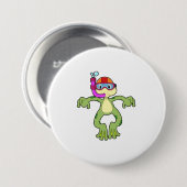 シュノーケルでダイビングをするカエル 缶バッジ (正面&裏面)