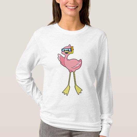 シュノーケルでダイビングをするフラミンゴ Tシャツ (正面)
