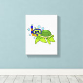 シュノーケルでダイビングをする亀 キャンバスプリント (インサイチュ (ウッドフロア))