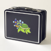 シュノーケルでダイビングをする亀 メタルランチボックス (裏面)
