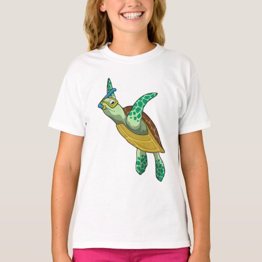 シュノーケルでダイビングをする亀 Tシャツ (正面)
