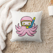 シュノーケルとスイミングゴーグルでダイビングをするタコ クッション (ブランケット)