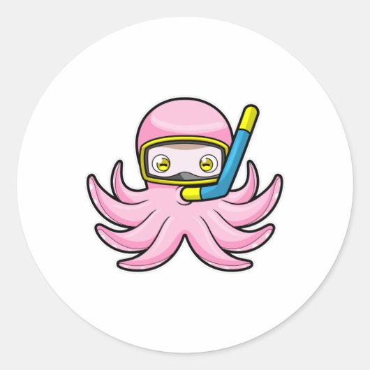 シュノーケルとスイミングゴーグルでダイビングをするタコ ラウンドシール (正面)