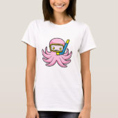 シュノーケルとスイミングゴーグルでダイビングをするタコ Tシャツ (正面)