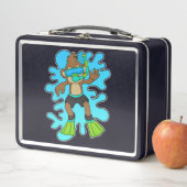 シュノーケルとダイバーとしてのサル メタルランチボックス (インサイチュ)