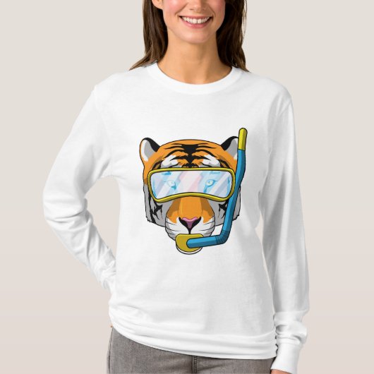シュノーケルとダイバーとしてのタイガー Tシャツ (正面)