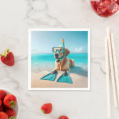 シュノーケルとフリッパーを着たゴールデンレトリバー スタンダードカクテルナプキン (インサイチュ)