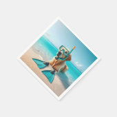 シュノーケルとフリッパーを着たゴールデンレトリバー スタンダードカクテルナプキン (角)