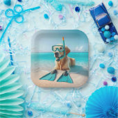 シュノーケルとフリッパーを着たゴールデンレトリバー ペーパープレート (パーティー)