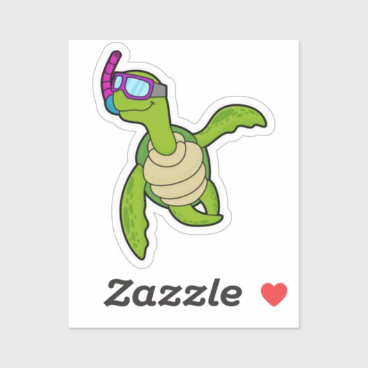 シュノーケルと一緒に泳ぐ亀 シール (シート)