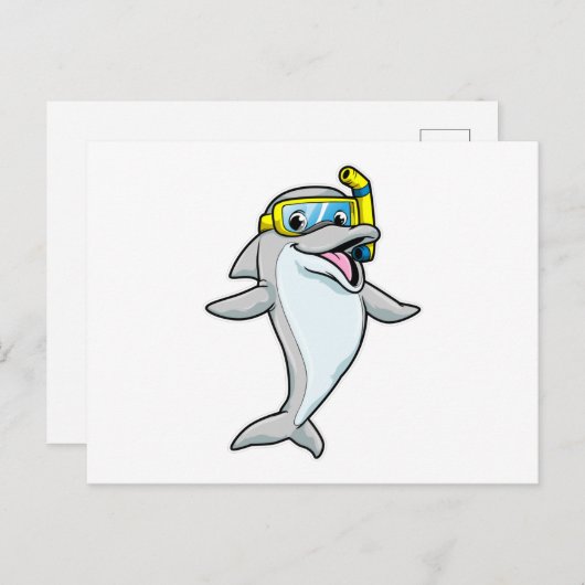 シュノーケルをつけてダイビングするイルカ ポストカード (正面/裏面)