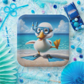 シュノーケルオン付きホワイトダックビーチ ペーパープレート (パーティー)