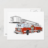 シュノーケルフックとはしご消防車の漫画 ポストカード (正面/裏面)