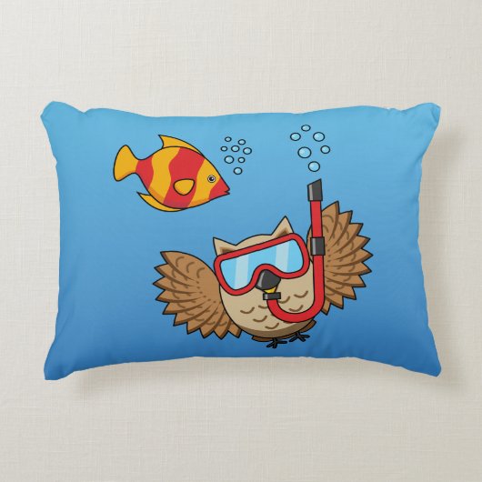シュノーケルマスクと熱帯魚のフクロウ アクセントクッション (正面)