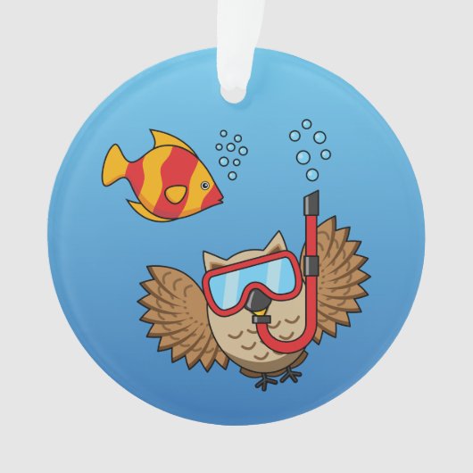 シュノーケルマスクと熱帯魚のフクロウ オーナメント (正面)