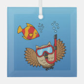 シュノーケルマスクと熱帯魚のフクロウ ガラスオーナメント (正面)