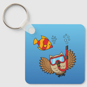 シュノーケルマスクと熱帯魚のフクロウ キーホルダー