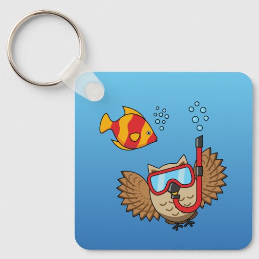 シュノーケルマスクと熱帯魚のフクロウ キーホルダー (正面)