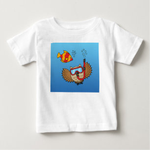 シュノーケルマスクと熱帯魚のフクロウ ベビーTシャツ
