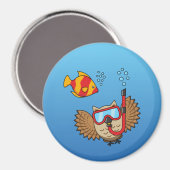 シュノーケルマスクと熱帯魚のフクロウ マグネット (正面/裏面)