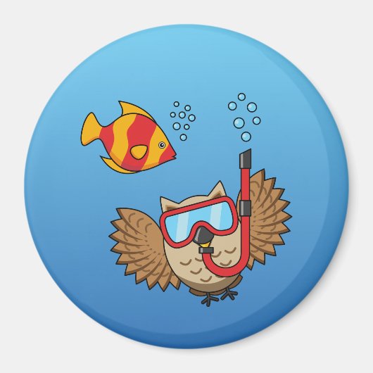 シュノーケルマスクと熱帯魚のフクロウ マグネット (正面)