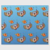 シュノーケルマスクと熱帯魚のフクロウ ラッピングペーパー (フラット)