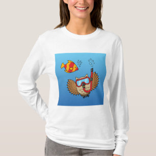 シュノーケルマスクと熱帯魚のフクロウ Tシャツ
