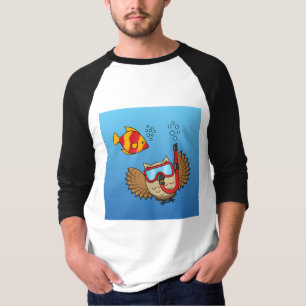 シュノーケルマスクと熱帯魚のフクロウ Tシャツ