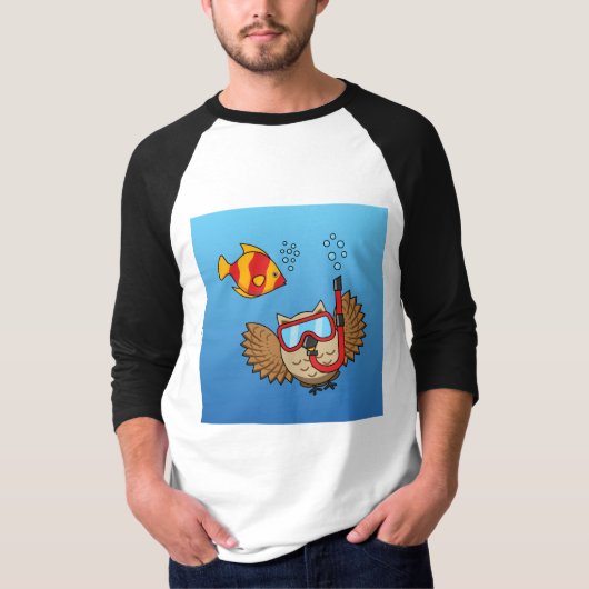 シュノーケルマスクと熱帯魚のフクロウ Tシャツ (正面)