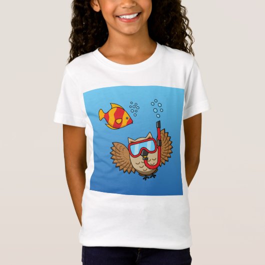 シュノーケルマスクと熱帯魚のフクロウ Tシャツ (正面)